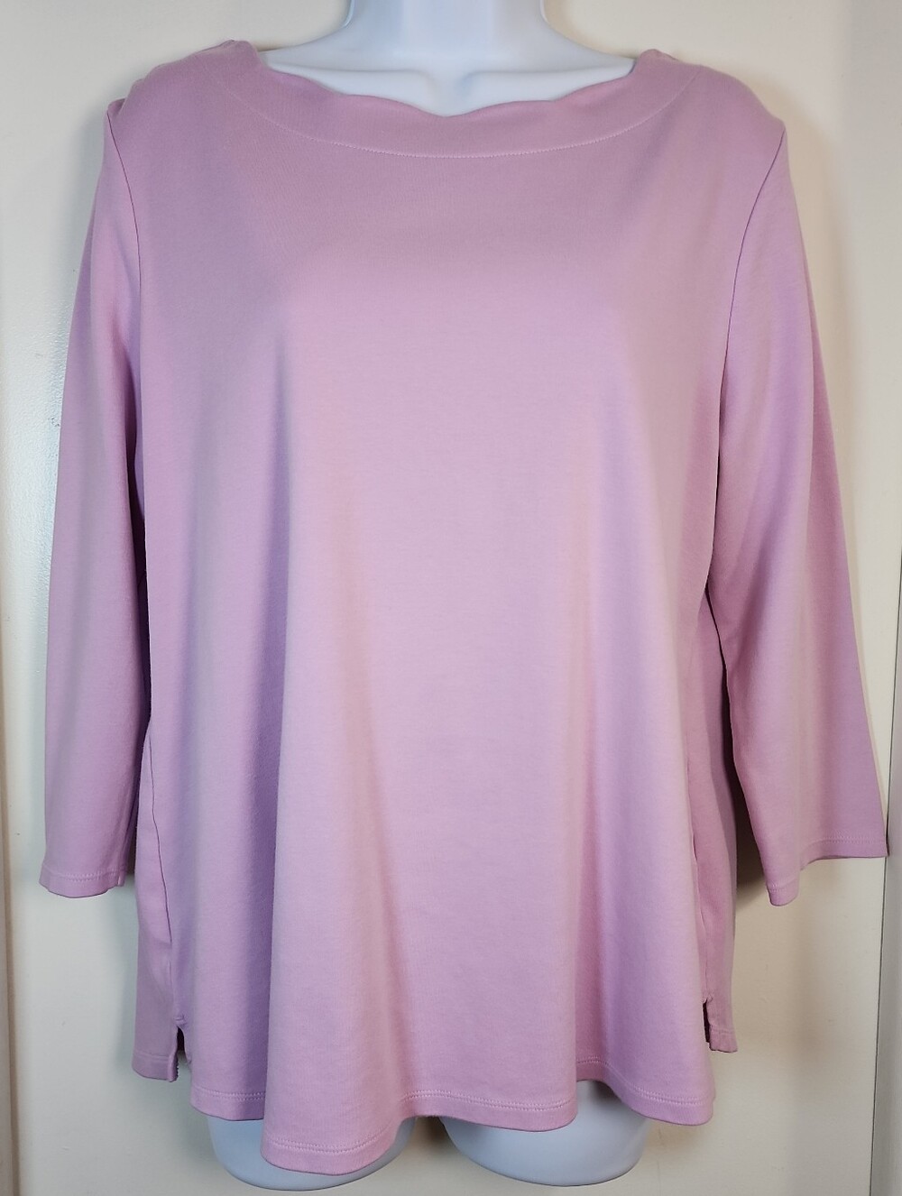 Croft & Barrow Lavender Pink Scalloped Neck Tunic Top Size L